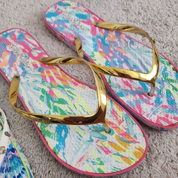 Lilly Pulitzer womens Rubber Sale Sandal Flip flops lot of 2 size 9/10 - Picture 2 of 6